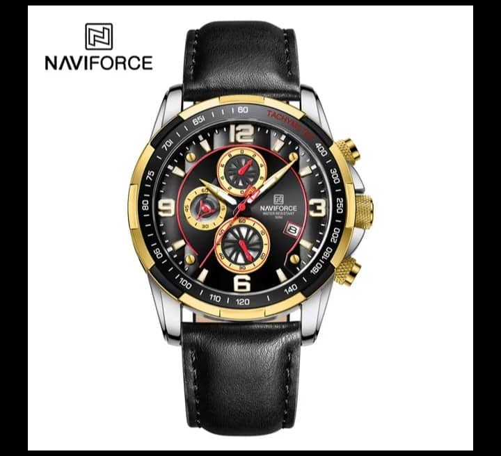 Naviforce 2022 8020BL Pu Leather Wrist Watch For Men